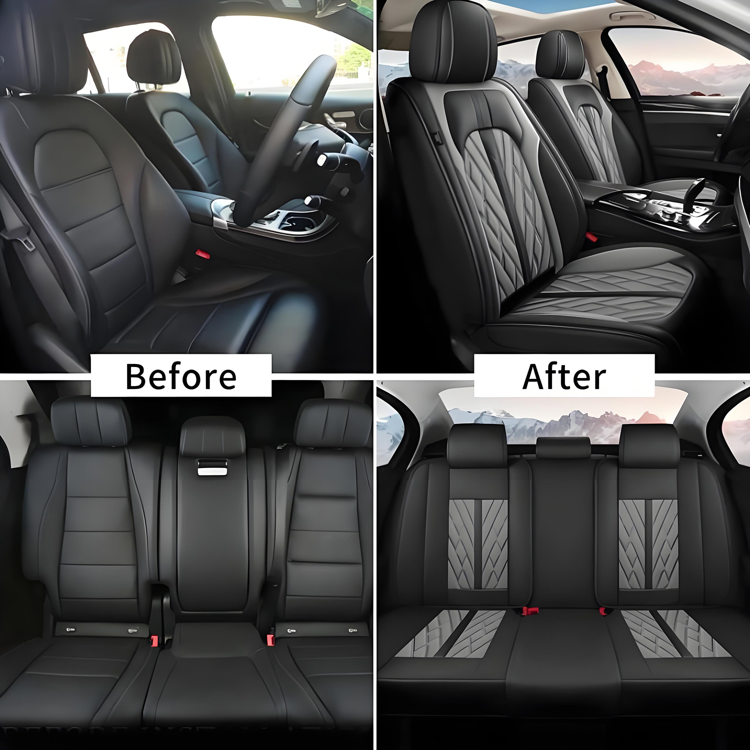BaiCH Car Seat Covers, Breathable and Waterproof Faux Leather Automotive Seat Covers for Cars SUV Truck Sedan,Universal Anti-Slip Driver Seat Cover with Backrest (Full Seat, Black&Gray)