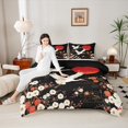 thumbnail image 4 of Feelyou Cartoon White Crane Bedding Comforter Set for Adult, Japanese Cherry Blossoms Twin Comforter Sets, Retro Tokyo Style Reversible Bedding Set, Ultra Soft Bedroom Decor, 2 Pieces, 4 of 8