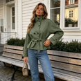 thumbnail image 5 of uublik Women's Trench Coat Green Long Sleeve Classic Overcoat Open Front Cardigan Jacket, 5 of 5
