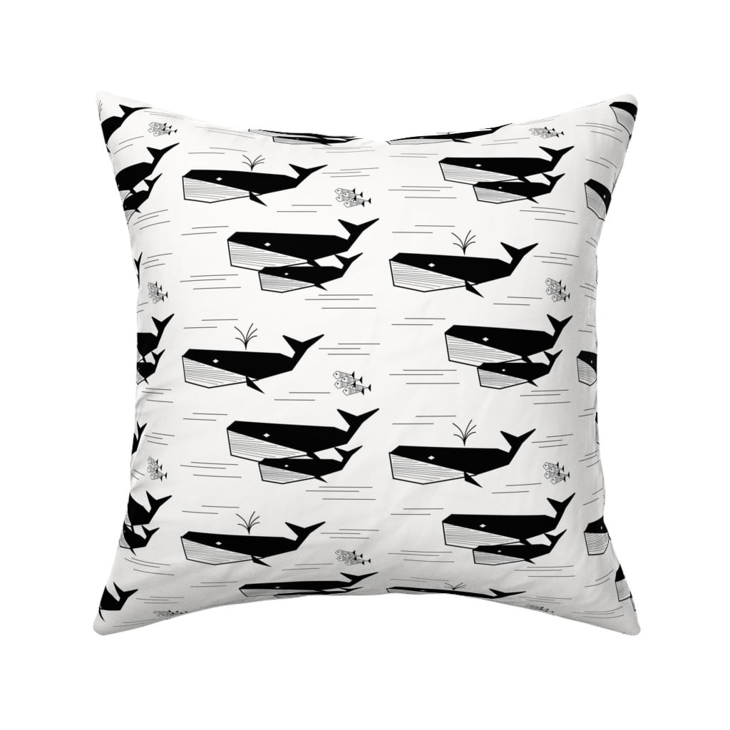 Square Throw Pillow, 18", Linen Cotton Canvas Whales Monochrome