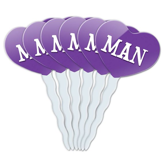 Man Heart Love Cupcake Picks Toppers - Set of 6