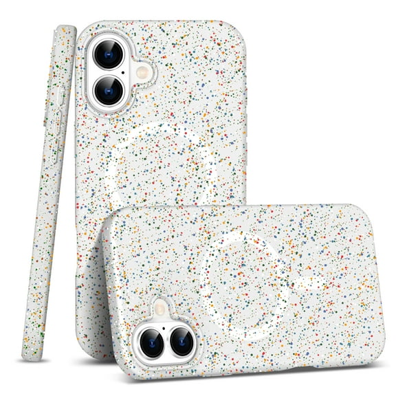 Compatible with Magsafe for iPhone 16 Plus Case, Silicone PC Case, Stylish Colorful Point Print Shockproof Protective Cover Slim Thin Anti-Scratch Phone Case for iPhone 16 Plus - White