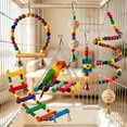thumbnail image 4 of Natural Wood Bird Toy Set for Small Medium Birds, Parrot Cage Accessories with Swings Ladders Bells, Colorful Chew Blocks for Cage Enrichment, 4 of 5
