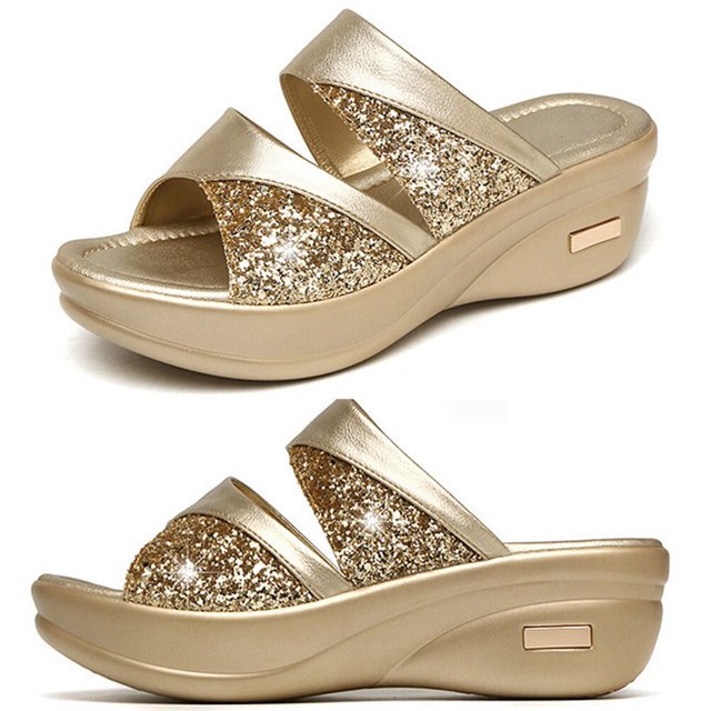 unbranded 1Par Con Suela De Cuña Dorados Para Mujer Uso Casual Cómodos Y Chic