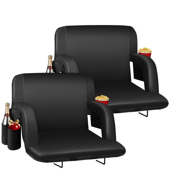 DKMOCO 2PCS 25in Extra Wide Stadium Seats for Bleachers with Back Support, Waterproof Portable Bleacher Chairs with Cushion, for Outdoor Sports, Black