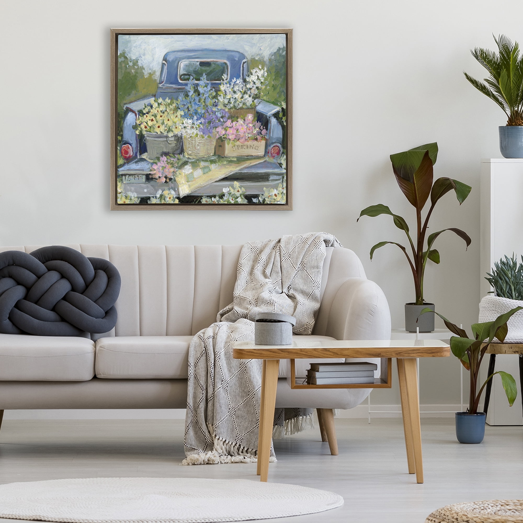 Stupell Industries Truck Bed with Flowers Brown Framed Floater Canvas Wall Art, design by Susan Winget