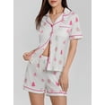 thumbnail image 5 of Yunliwuli Women Pajama Set, Tree Print Short Sleeve Button Closure Top with Shorts Daily Sleepwear Loungewear, 5 of 10