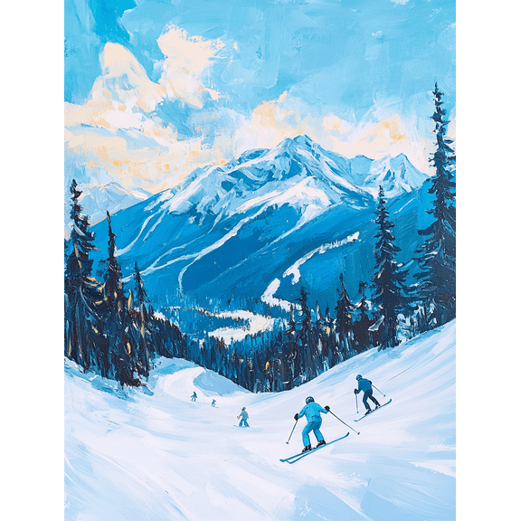 Winter Skiers Mountain Landscape Canvas Print/Wall Art, Perfect for Living Room, Bedroom, Office, Ski Lodge, and Cabin Decor