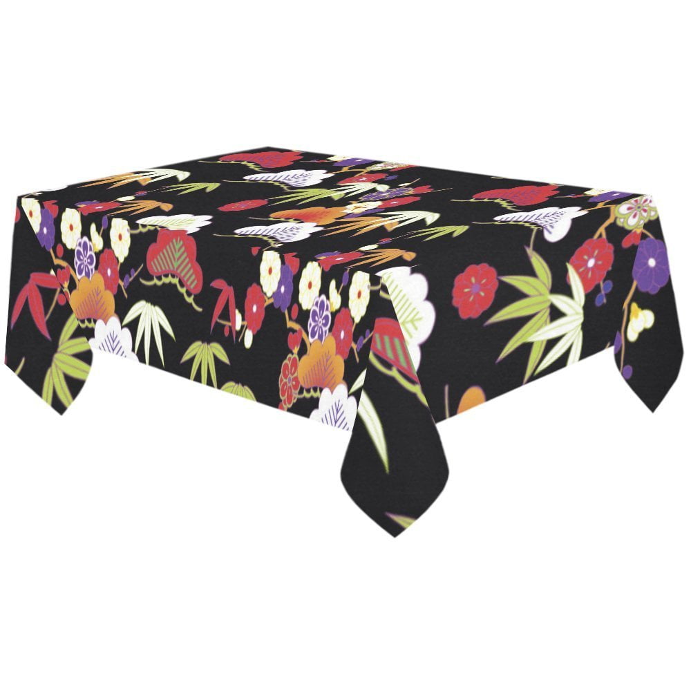 MYPOP Winter Floral Vintage Japanese Kimono Cotton Linen Tablecloth 60x120 inches Tablecover