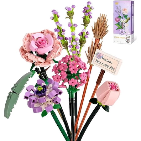 Mothers Day Gifts for Mom, Flower Bouquet Building Blocks Set, Artificial Plant Flower Building Blocks, Creative Engineering Plant Series for Adults 547 Pcs (Lavender/Rose/Hydrangea/Camellia)