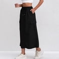 thumbnail image 2 of Women’s Casual Loose Fit Cargo Skirt High Waist Drawstring Elastic Waistband Long Skirt with Pockets for Daily Wear Black L, 2 of 5