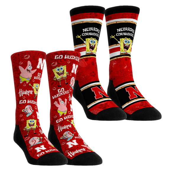 Unisex Rock Em Socks Nebraska Huskers SpongeBob SquarePants Two-Pack Crew Socks Set