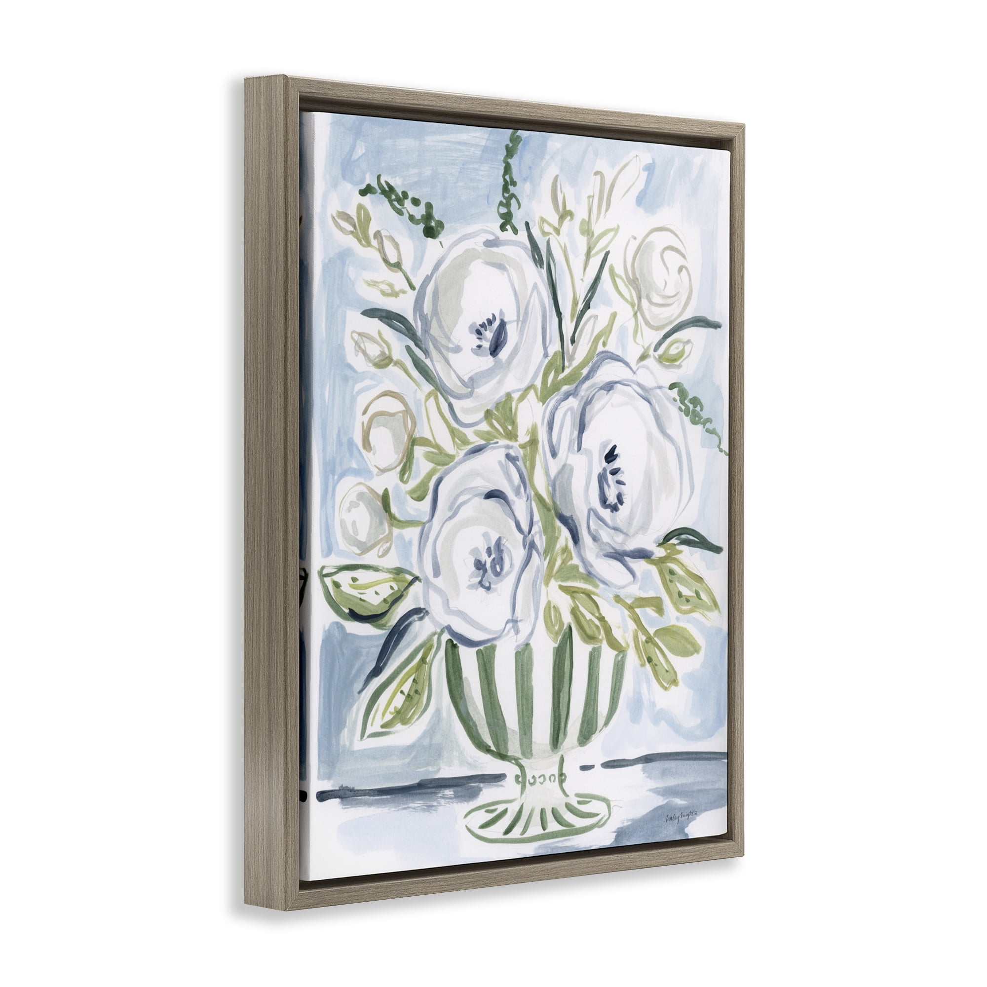 Stupell Industries Fiona Pastel Floral Bouquet Brown Framed Floater Canvas Wall Art, design by Haley Knighten