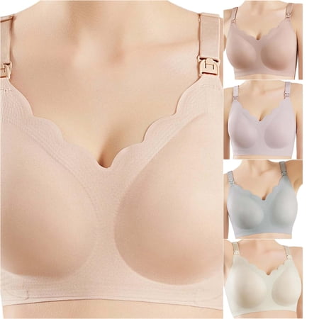 Nursing Bra Wavy Breastfeeding Bras For Women Seamless Maternity Support Wireless Pregnancy Sleep Bralette, L, Beige