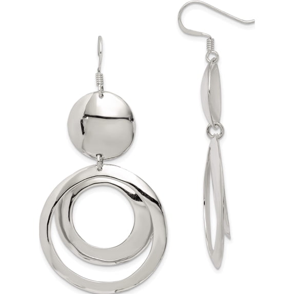 Sterling Silver Polished Fancy Circle Dangle Earrings (61 X 30) Made In Thailand qe7098