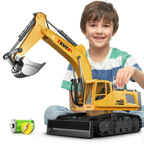 21" Large Remote Control Excavator Toy with Metal Bucket & Dozer Blade, 15-Channel RC Excavator Toys for Boys 6+ Kids Adults Construction Vehicles Christmas Birthday Gi