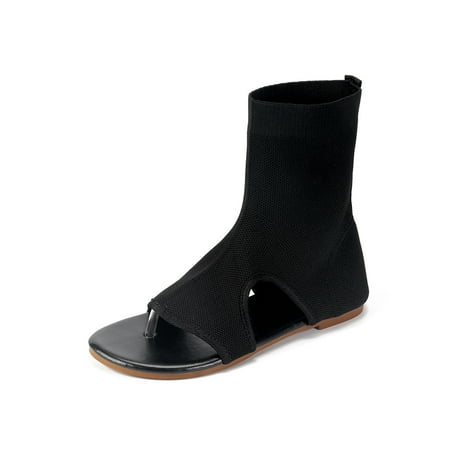

Lumento Womens Thong Sandals Beach Casual Shoes Open Toe Flat Sandal Clip-Toe Work Non-Slip Summer Black 6.5