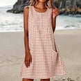thumbnail image 2 of CBASIHI Womens Sleeveless Gingham Dresses with Pockets- Crew Neck Beach Vacation Casual Summer Loose Fit A Line Sundresses Khaki Size L, 2 of 8