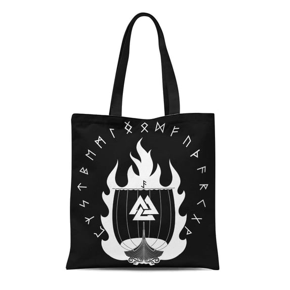 ASHLEIGH Canvas Tote Bag Blue Warship of the Vikings Drakkar on Fire Black Reusable Shoulder Grocery Shopping Bags Handbag