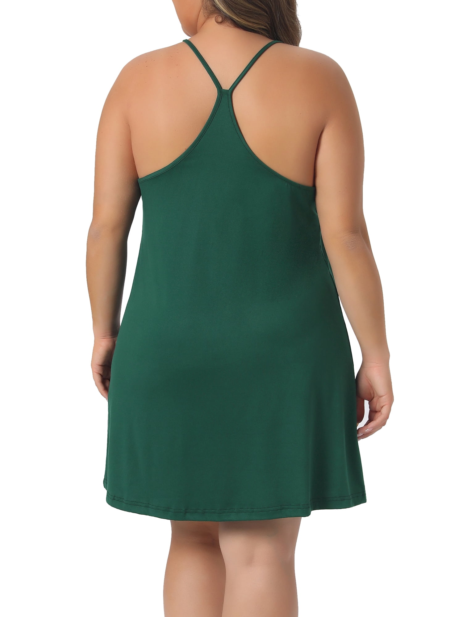DARING DIVA Women's Plus V Neck Lace Panel Spaghetti Strap Nightdress 3X Dark Green