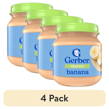 (4 pack) Gerber Organic Stage 1 Baby Food, Banana Puree, 4 oz Jar