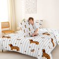 thumbnail image 4 of Homewish Pet Dachshund Queen Comforter Set,Kawaii Bowtie Comforter Sets Queen,Gray White Striped Decor,Polkadot Reversible,3 Pieces,1 Comforter and 2 Pillowcases, 4 of 7