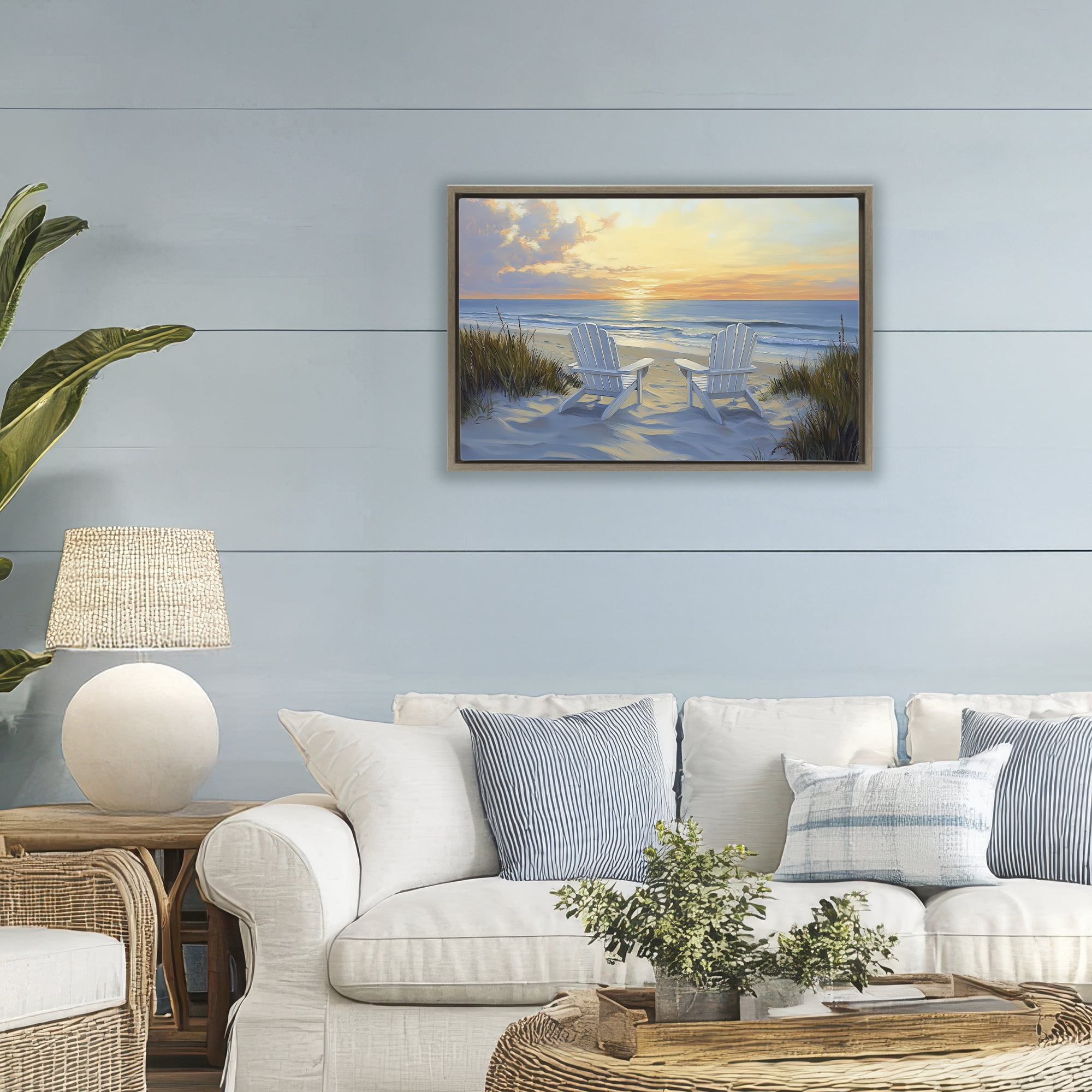Stupell Industries Calm Beach Sunset Overlook Brown Framed Floater Canvas Wall Art, design by Petal Prints Design