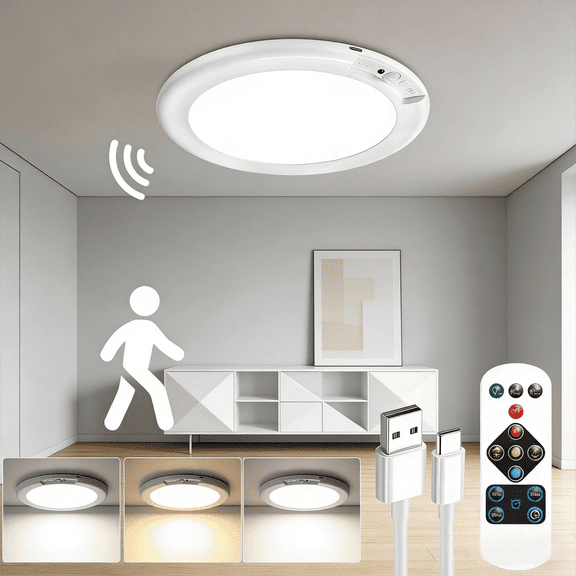 Motion Sensor Ceiling Light 3 Colors Auto-On Easy Mount for Hallway Closet