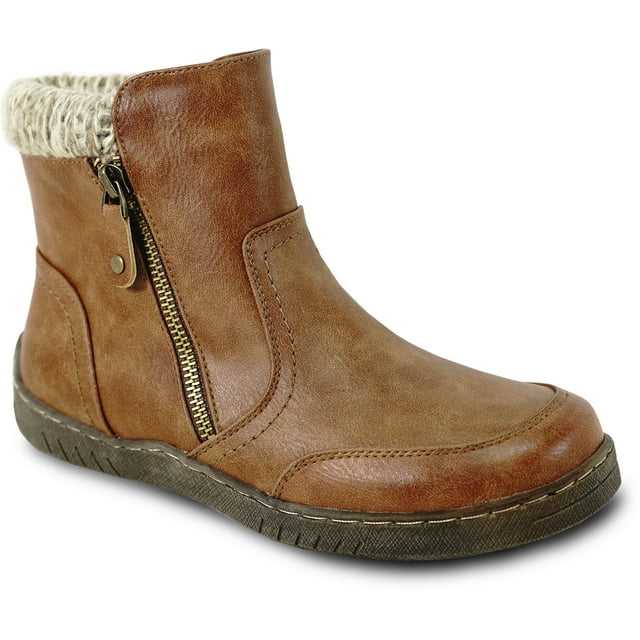 kozi Canada Women Comfort Casual Ankle Bootie RILEY-4 Fall Boot Wedge Boot Side Zipper Removable Insole Tan Size 6