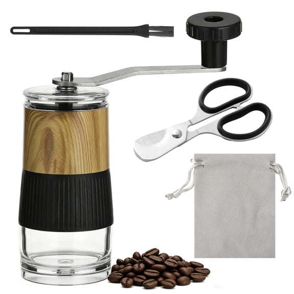 304 Stainless Steel Manual Coffee Grinder Adjustable Burr with Cleaning Brush & Storage Pouch, Professional-Grade Portable Espresso Grinder for Home & Travel