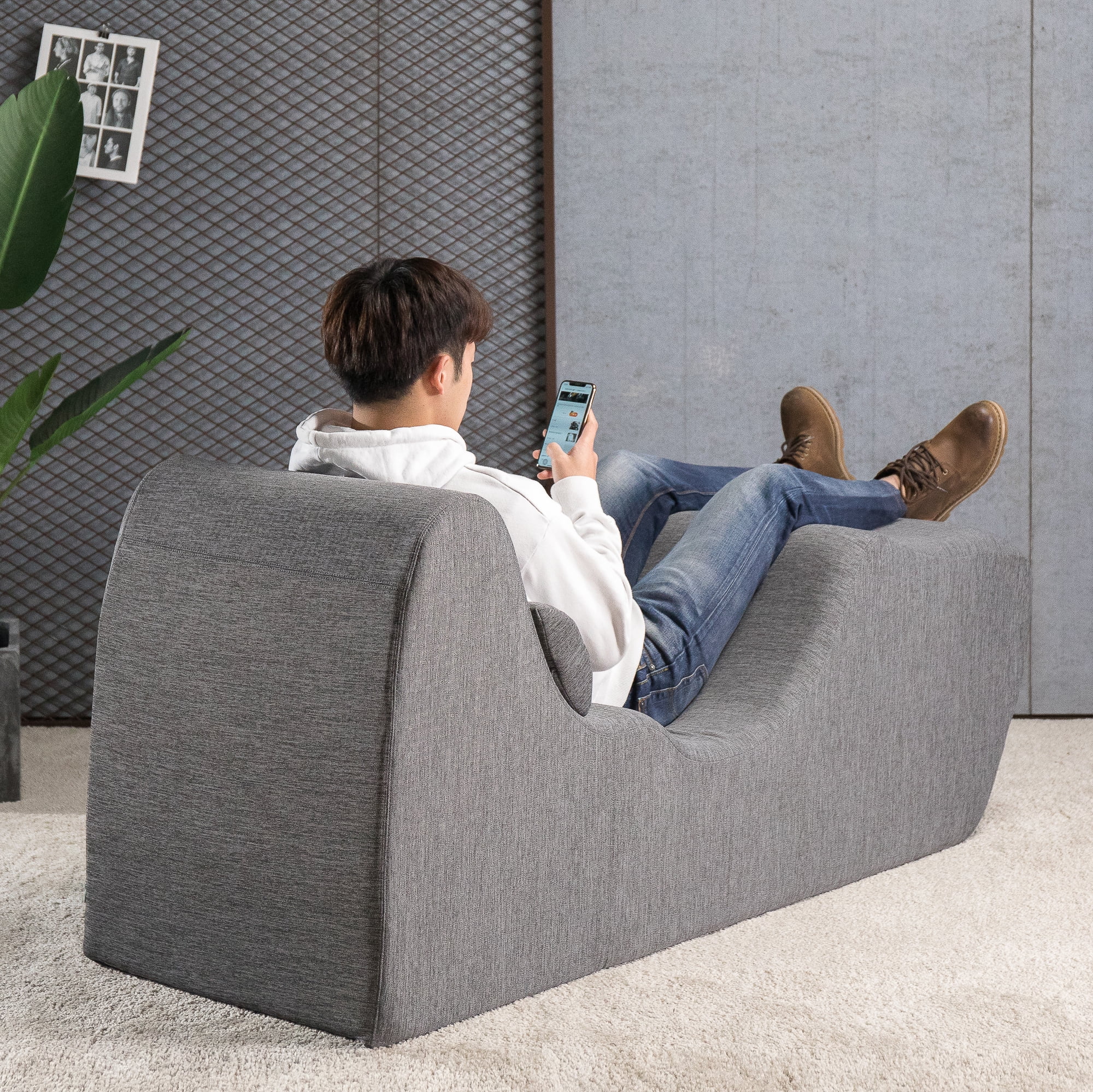 Zinus Lotus Zero Gravity Foam Indoor Chaise Lounger, Herringbone Dark Grey
