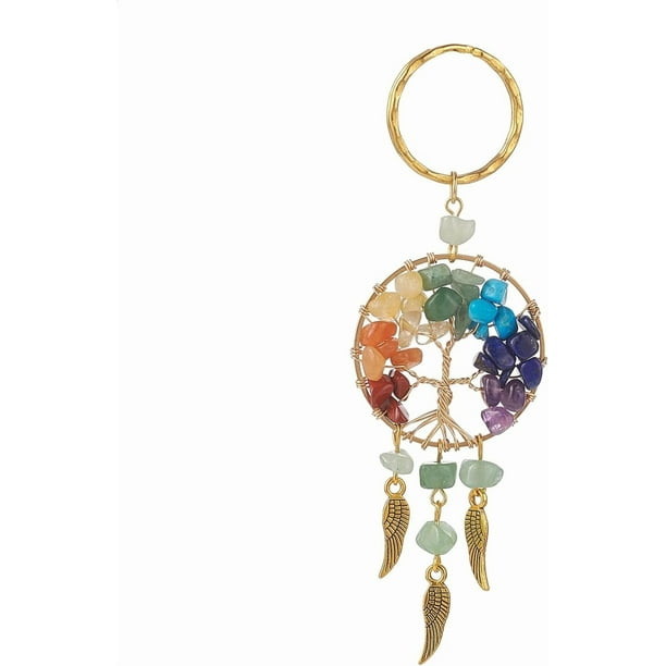 Llavero redondo plano genérico de 2 piezas con aventurina natural, anillas de hierro, dijes de alas de aleación y piedras preciosas para bolsos. Elegante llavero para mujer, ideal para el móvil.