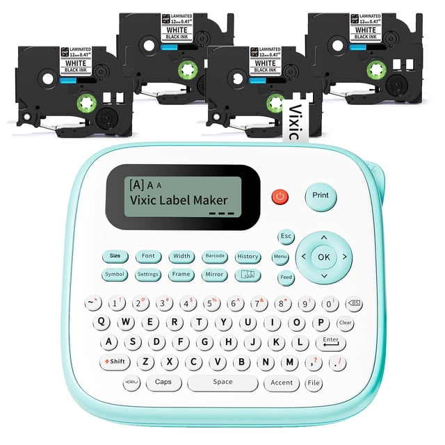 Vixic Label Maker, D210S Label Maker Machine with 4 Laminated Tapes, 12mm Labeler Labelmaker with QWERTY Keyboard & Waterproof-Labels, Print Differen