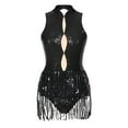 thumbnail image 3 of YONGHS Women's Sparkly Sequin Tassel Leotard Bodysuit Latin Samba Ballet Dance Dress Black M, 3 of 7