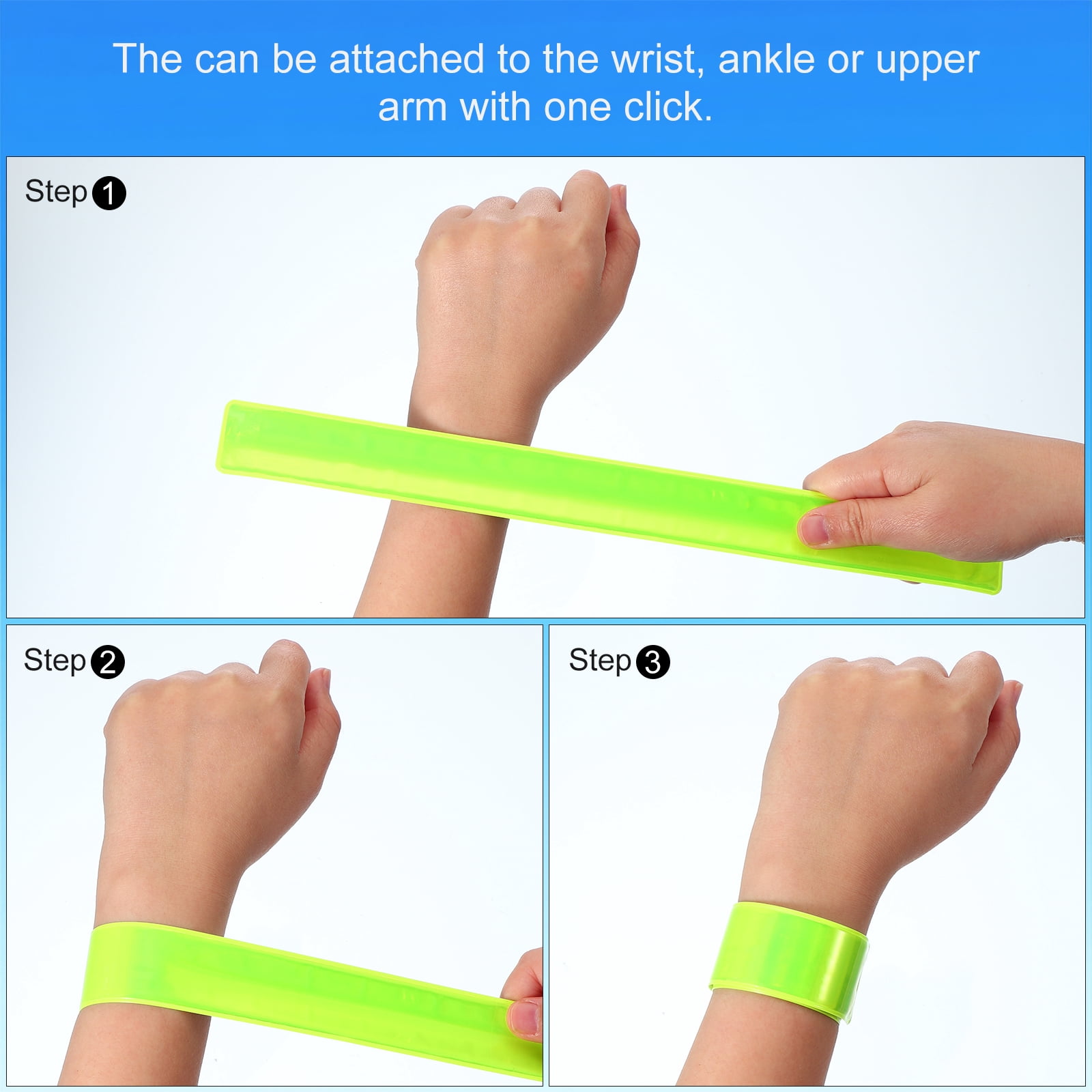 Lot De 12 Bracelets Réfléchissants Slap – Uxcell – Bleu Clair – 30x3 Cm – Sécurité Running