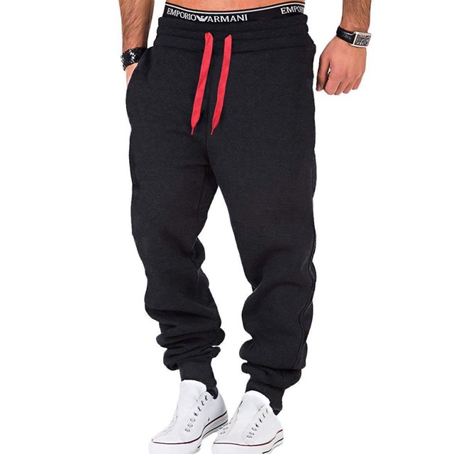 UKAP Men's Trousers Solid Color Pants Drawstring Bottoms Casual Workout Sweatpants Black And Red 2XL