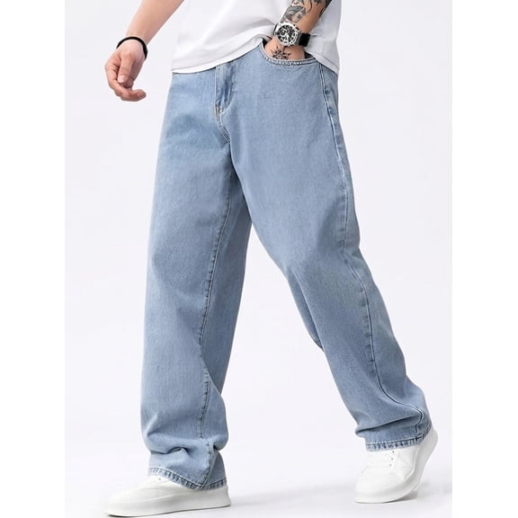 COLORWINGS Men’s Baggy Wide-Leg Light Wash Denim Jeans – Relaxed Fit Casual Streetwear Pants