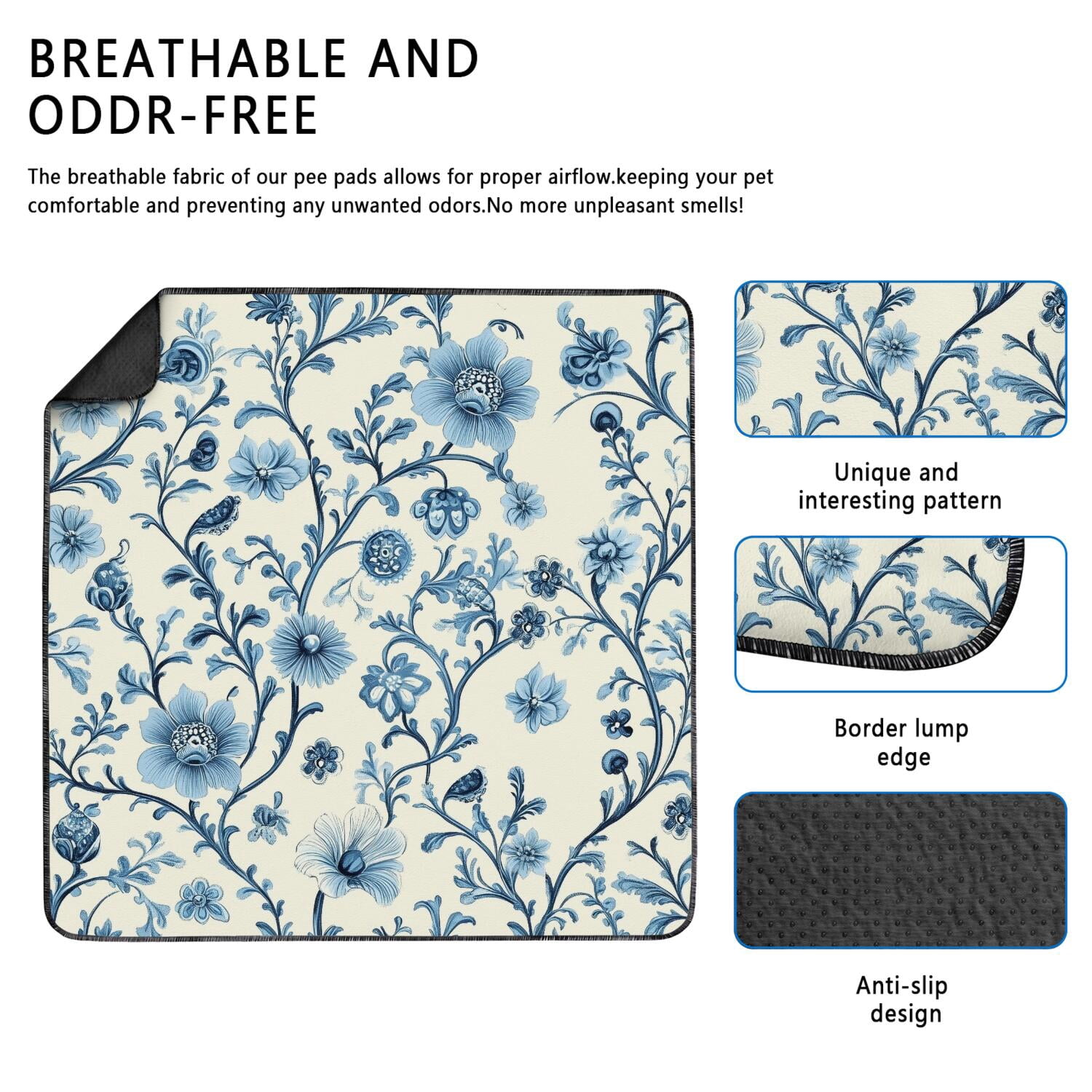 48x48 Inch Washable Pet Pad 2-Pack, Highly Absorbent Reusable Puppy Potty Training Mat with Leak-Proof Base, Non-Slip for Indoor Use, Floral
