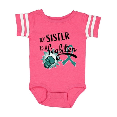 

Inktastic Ovarian Cancer Awareness My Sister is a Fighter Gift Baby Boy or Baby Girl Bodysuit