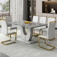 thumbnail image 4 of Sumdeal Upholstered 7-Piece Dining Table Set, Modern Faux Marble Design, White, 4 of 7