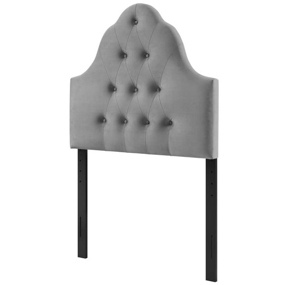 Contemporary Modern Urban Designer Bedroom Twin Size Tufted Headboard, Velvet Fabric, Grey Gray