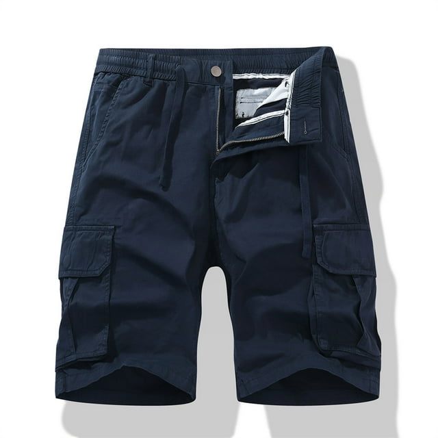 DPTALR Men Casual Solid Zipper Button Pockets Cropped Cargo Shorts