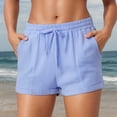 thumbnail image 4 of LINGLANG Women's Casual Muslin Shorts Drawstring Pocket Shorts Stylish Weave Beach Shorts Lightweight Breathable Summer Lounge Wear, 4 of 7
