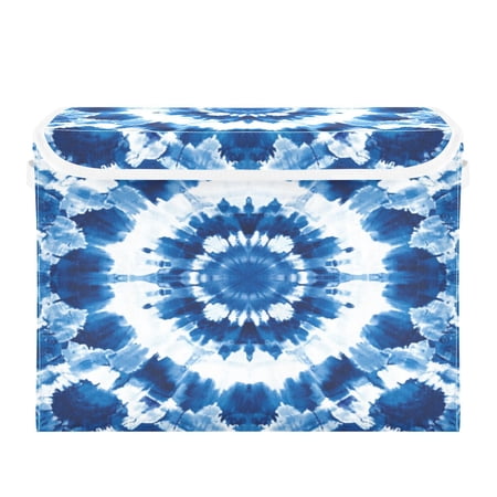 Storage Box With Lid 16.5x12.6x11.8In Foldable Stacked Household Storage Box Pretty Blue Tie Dye