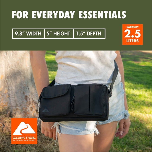 Ozark Trail Unisex Double Pocket Polyester Fanny Pack, Black