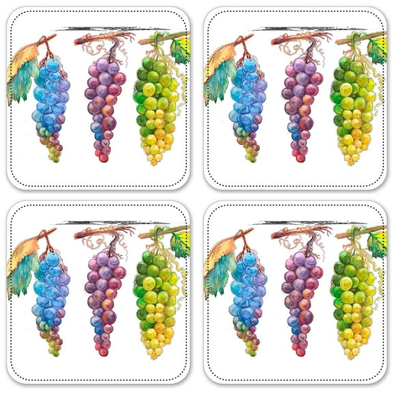 Vinyl Drink Coasters - Set of 4 - Watercolor Grapes
