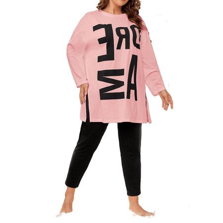 

Casual Letter Round Neck Pant Sets Multicolor Long Sleeve Plus Size Pajama Sets