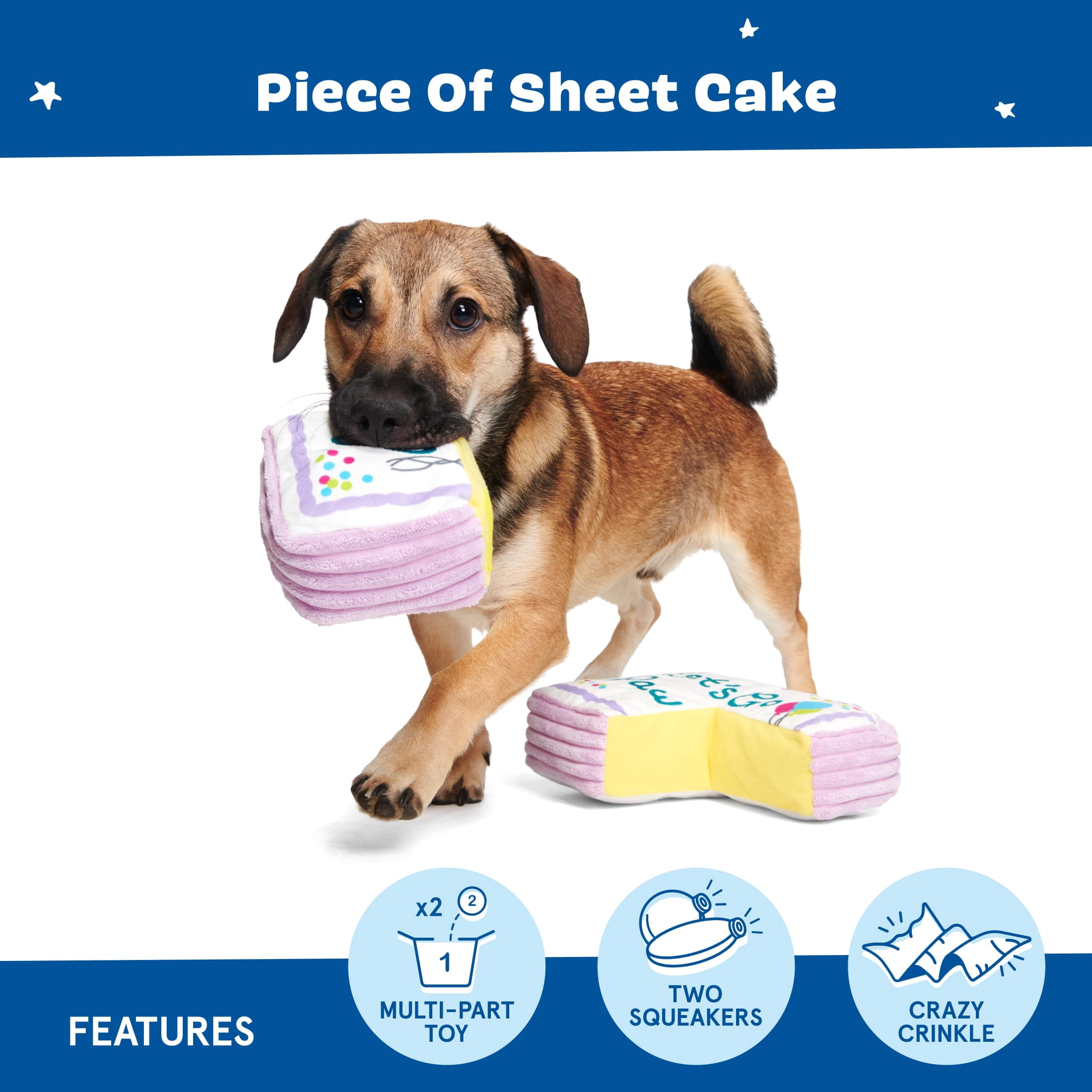 BARK Piece Of Sheet Cake Birthday Party Sheet Cake Multicolor Plush Dog Toy All Sizes