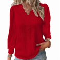 thumbnail image 1 of Women Cutout Scalloped Lace Top Long Lace Sleeves Shirts V Neck Blouses, 1 of 2