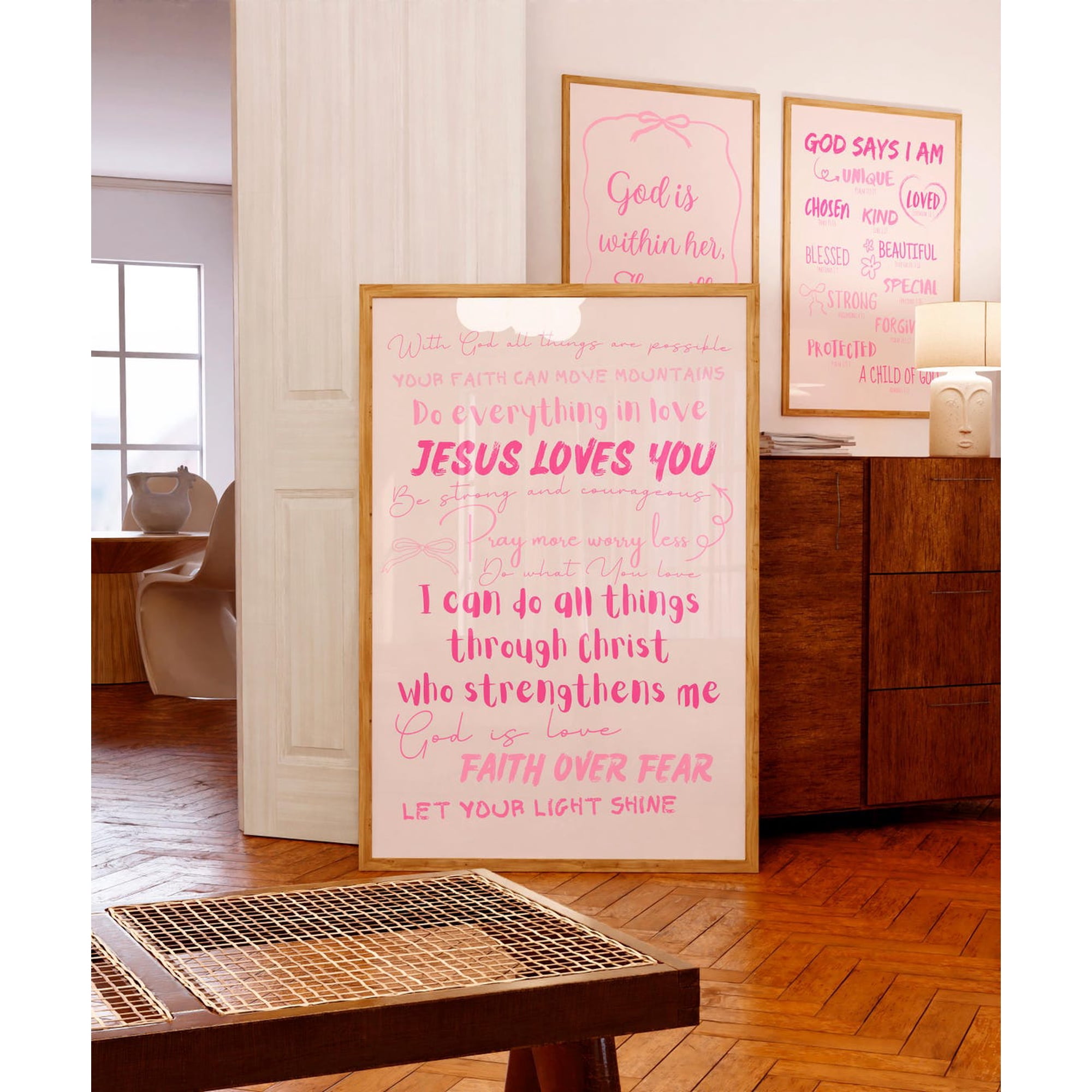 Pink Christian Wall Art Print Bible Verse Affirmations Girly Scripture Christian Home And Prayer Room Decor